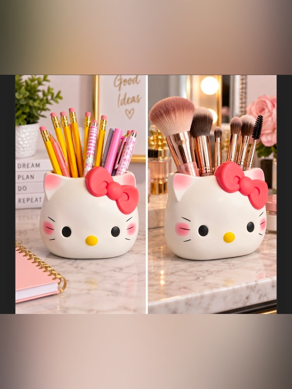 Hello Kitty Kids pencil holder- White with Pink Bow makeup brush holder